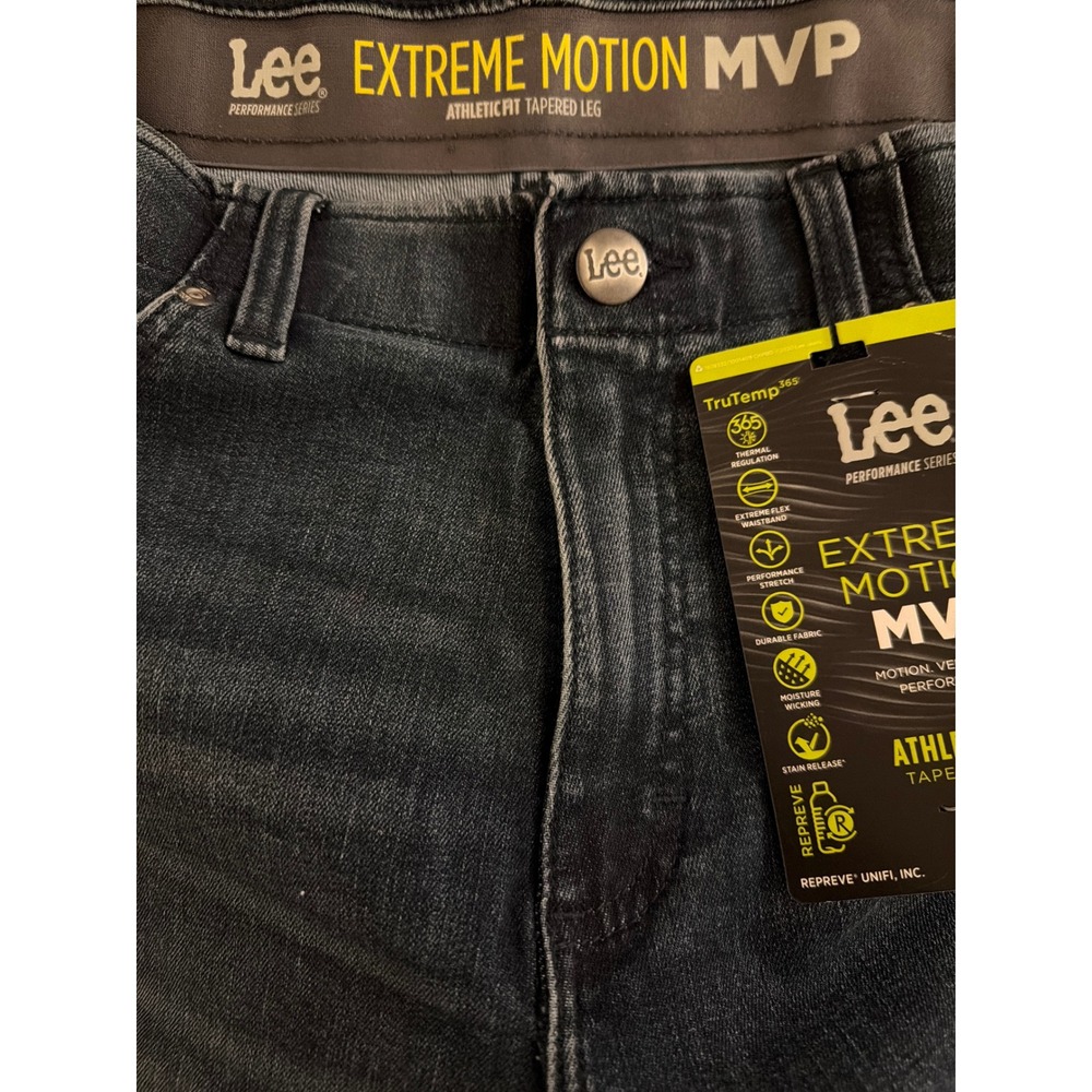 Lee Extreme Motion MVP Mens Athletic Fit Tapered Leg Jeans Dark Wash 34x30 NEW - Picture 2 of 11